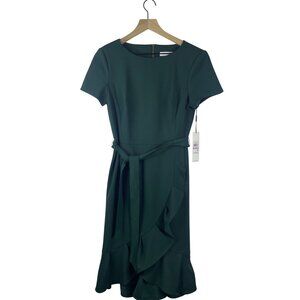 Calvin Klein Faux Wrap Ruffle Short Sleeve Mini Crepe Dress Women's Size 6 NWT